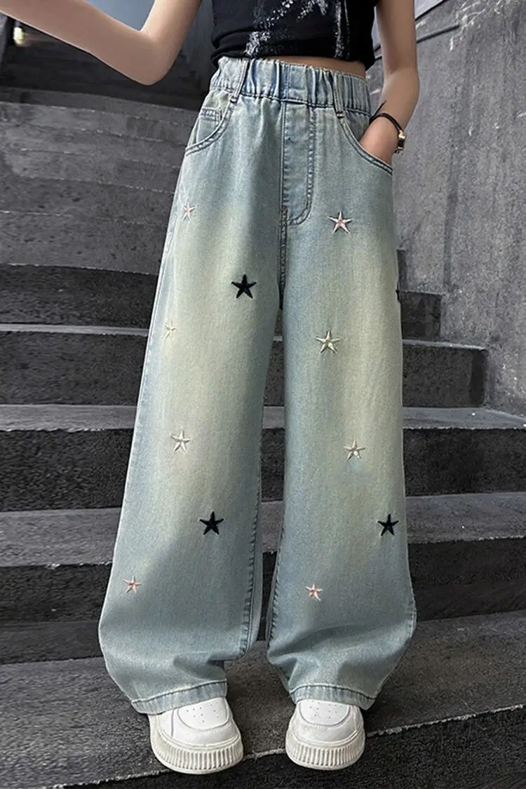 Girls' Jeans Spring & Fall New Internet Celebrity Medium and Large Children's Loose Girls' Single Pants Spring Autumn Summer Straight Wide Leg Pants — feature 2