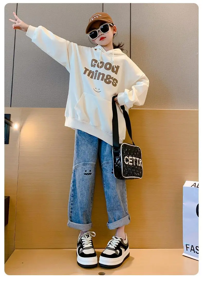 Girls' Jeans Spring & Fall New Internet Celebrity Medium and Large Children's Loose Girls' Single Pants Spring Autumn Summer Straight Wide Leg Pants — feature 20