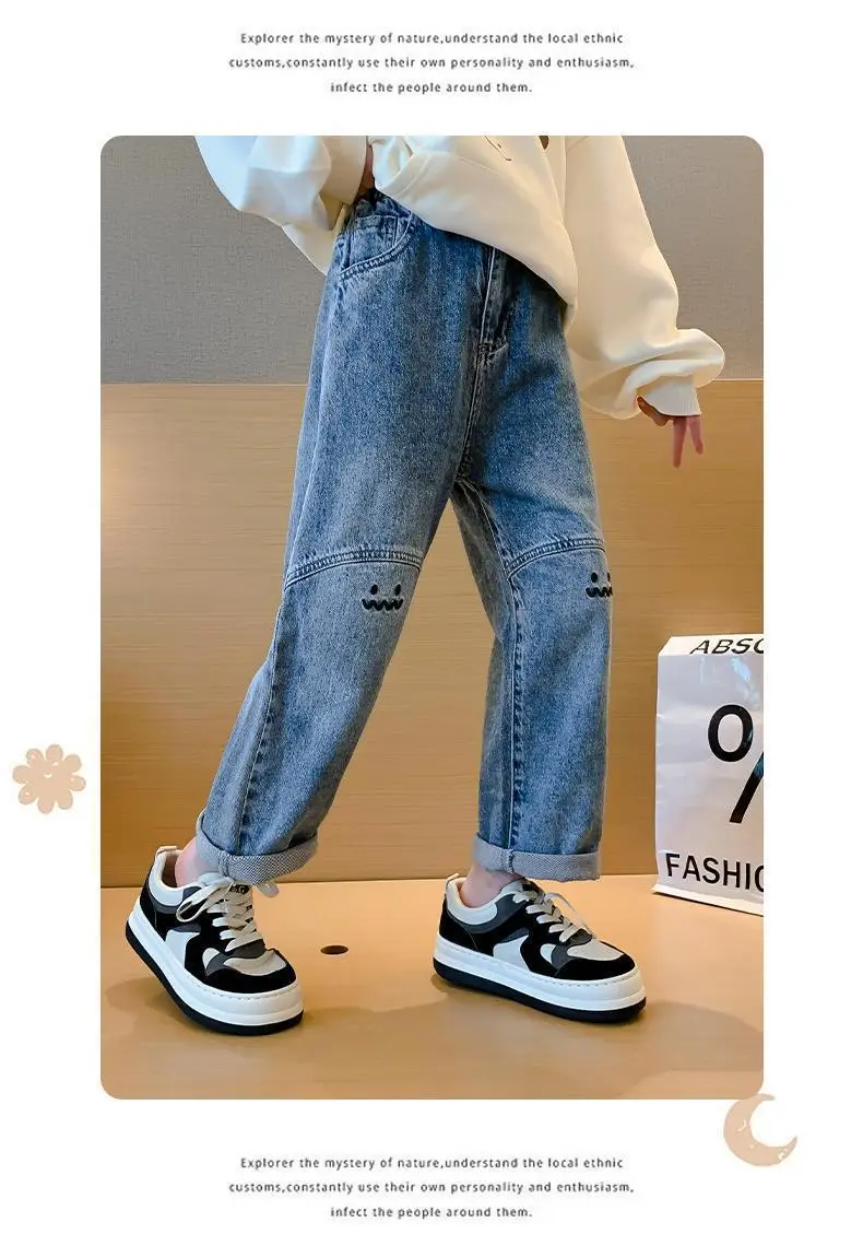 Girls' Jeans Spring & Fall New Internet Celebrity Medium and Large Children's Loose Girls' Single Pants Spring Autumn Summer Straight Wide Leg Pants — feature 22