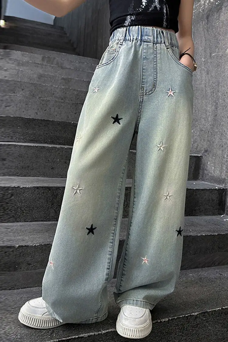 Girls' Jeans Spring & Fall New Internet Celebrity Medium and Large Children's Loose Girls' Single Pants Spring Autumn Summer Straight Wide Leg Pants — feature 5