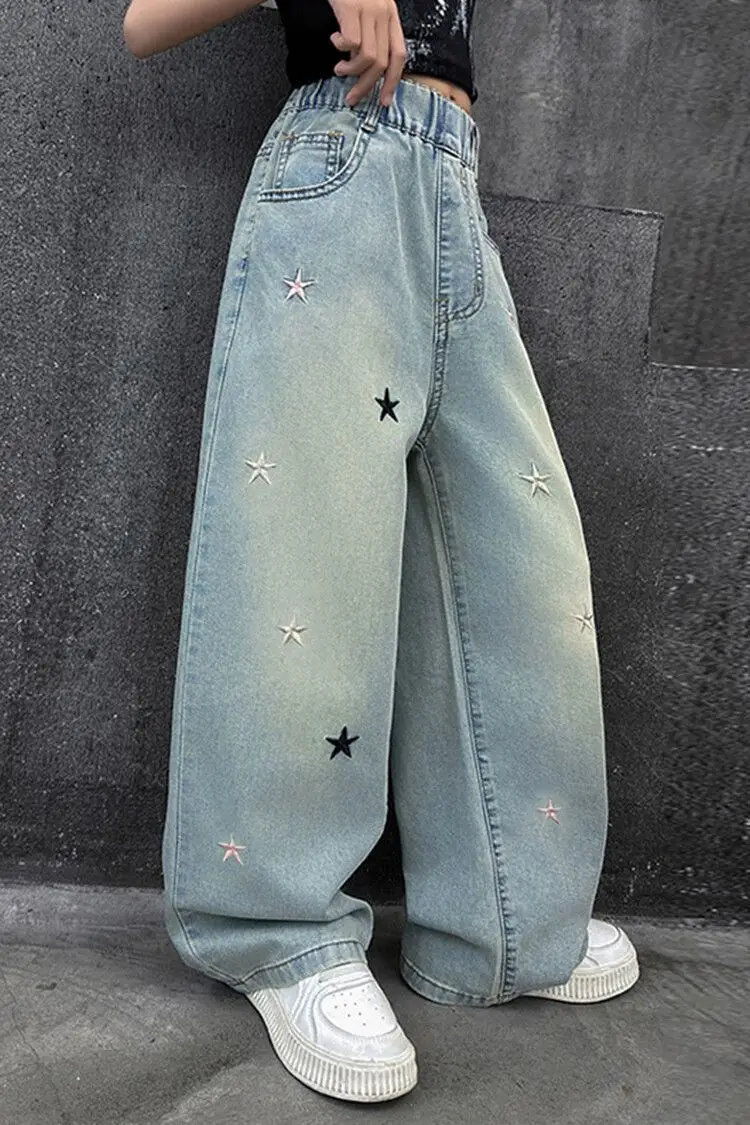 Girls' Jeans Spring & Fall New Internet Celebrity Medium and Large Children's Loose Girls' Single Pants Spring Autumn Summer Straight Wide Leg Pants — feature 7