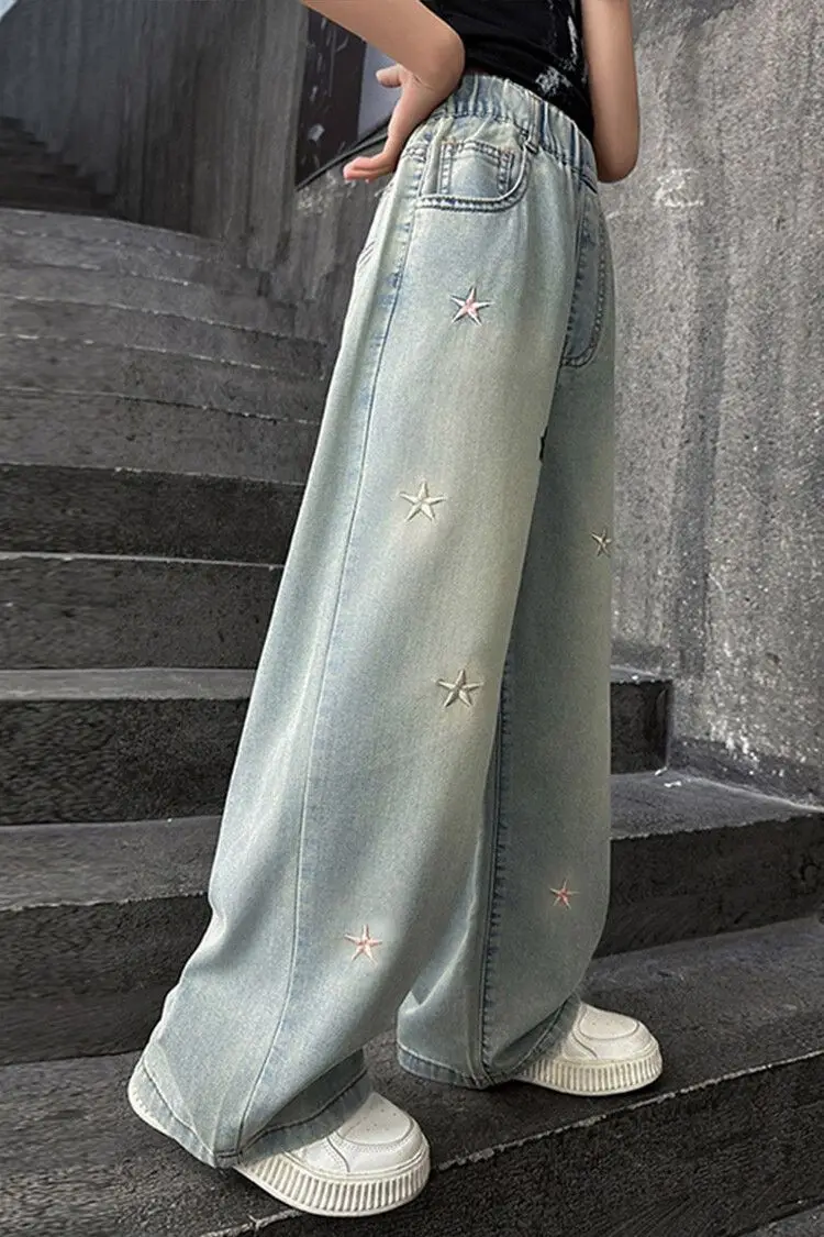 Girls' Jeans Spring & Fall New Internet Celebrity Medium and Large Children's Loose Girls' Single Pants Spring Autumn Summer Straight Wide Leg Pants — feature 8