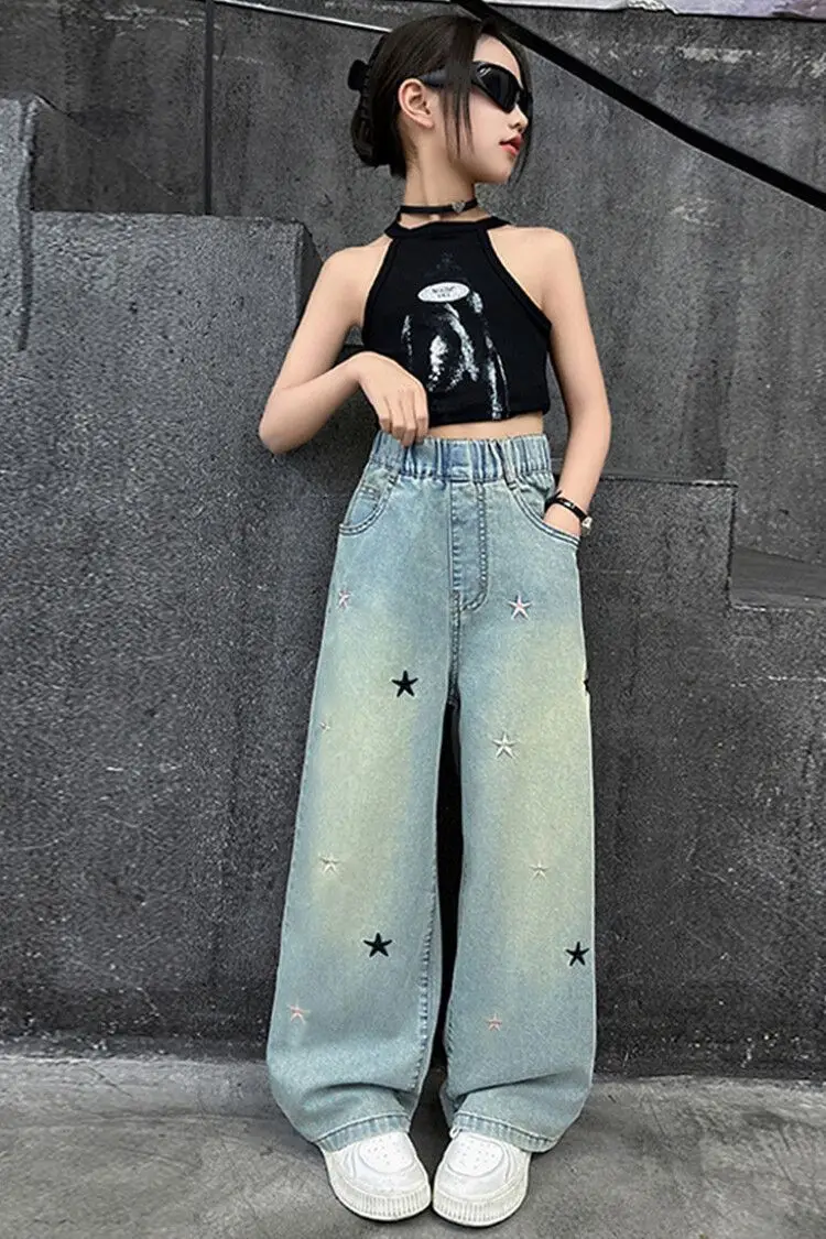Girls' Jeans Spring & Fall New Internet Celebrity Medium and Large Children's Loose Girls' Single Pants Spring Autumn Summer Straight Wide Leg Pants — feature 9