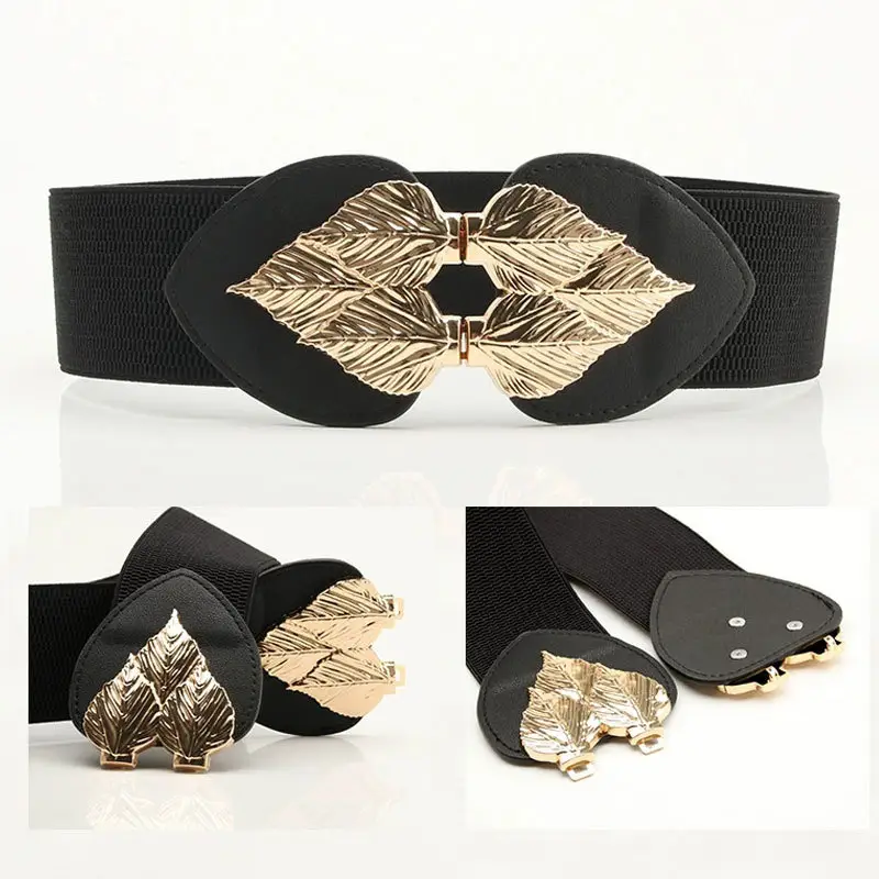 Golden Leaf Elastic Waist Belt for Women