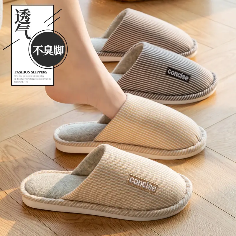 Cotton Slippers Women's Spring and Autumn and Winter Home Indoor Non-slip Couple Home Slippers Warm Winter Fur Plush Men