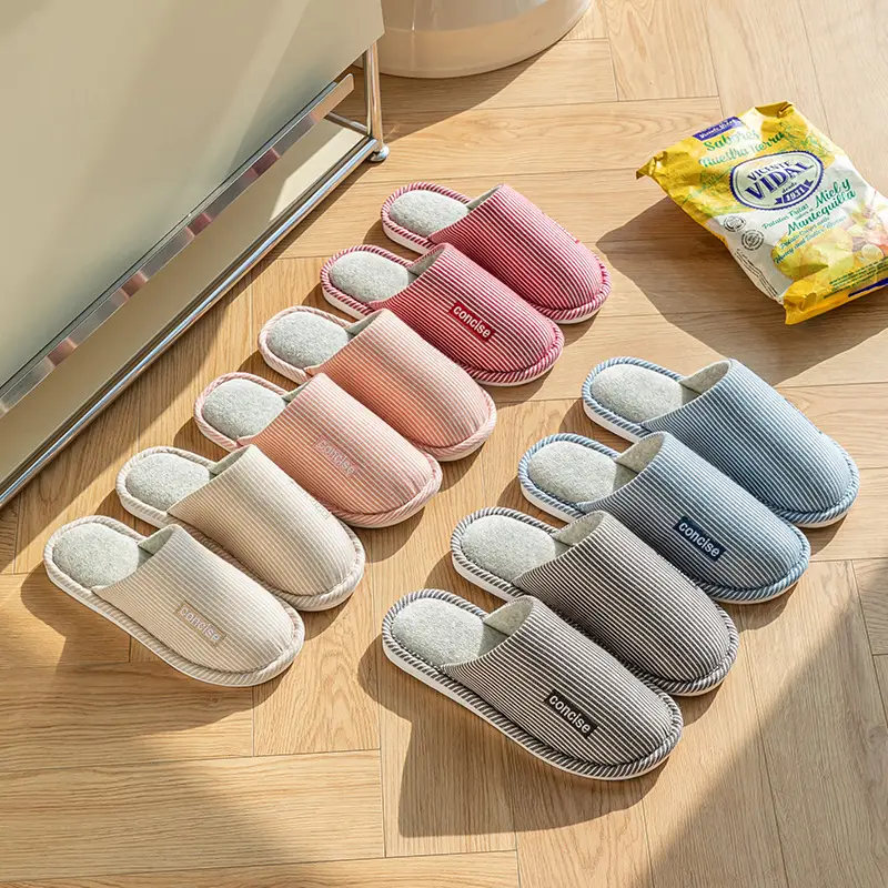 Cotton Slippers Women's Spring and Autumn and Winter Home Indoor Non-slip Couple Home Slippers Warm Winter Fur Plush Men