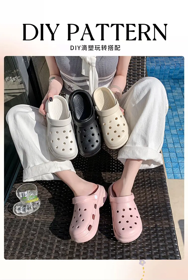 New Style Hole Shoes Women's Summer Outer Wear Breathable Height-Increasing Wear-Resistant Sandals Thick Sole Odor-Resistant Hollow Out-Tramping Feeling Baotou Slippers — feature 2