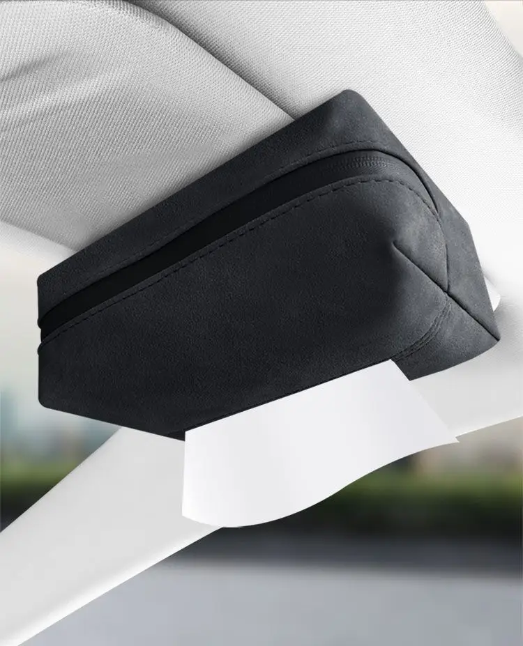 Suede Leather Car Tissue Bag Black Grey — feature 17