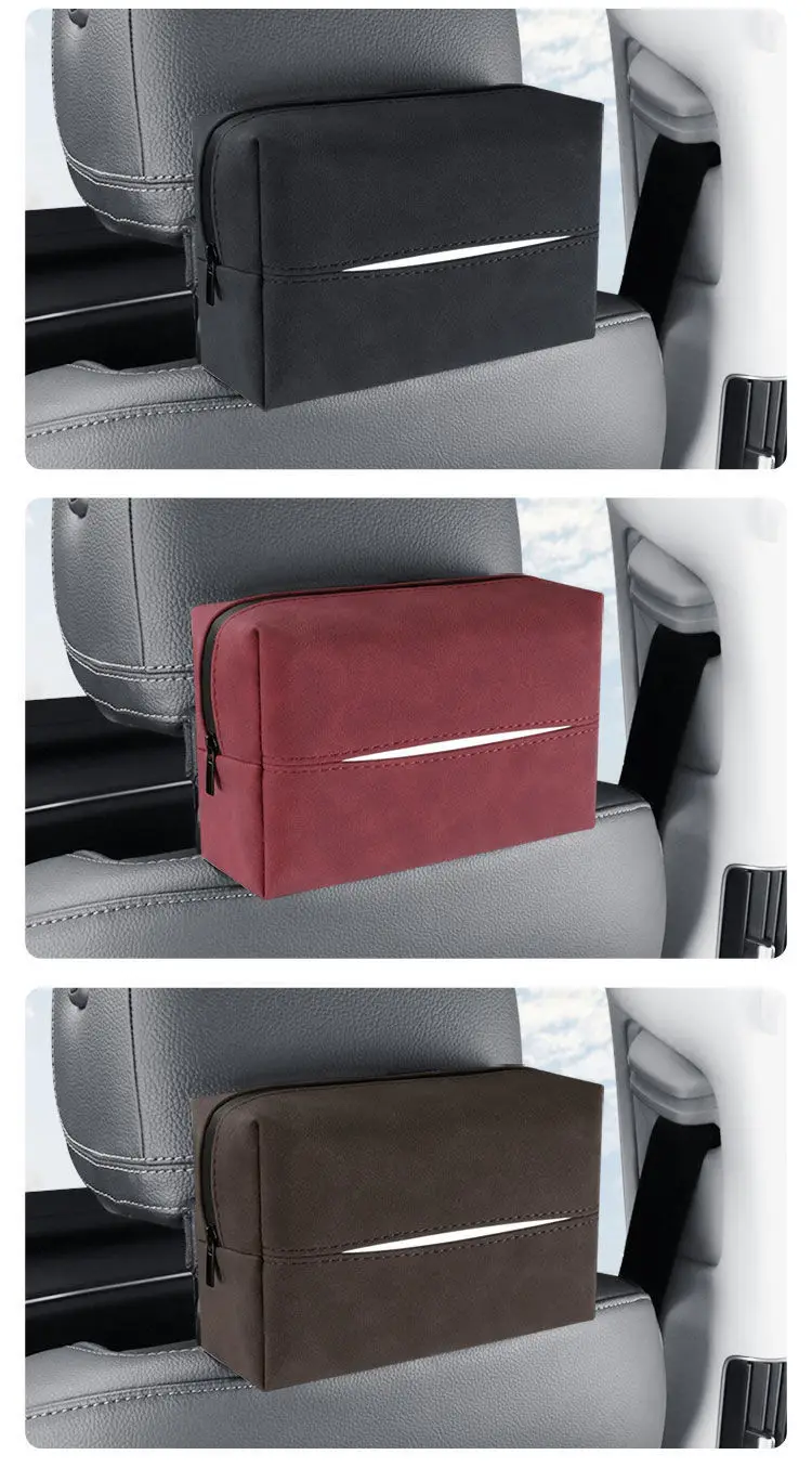 Suede Leather Car Tissue Bag Black Grey — feature 20
