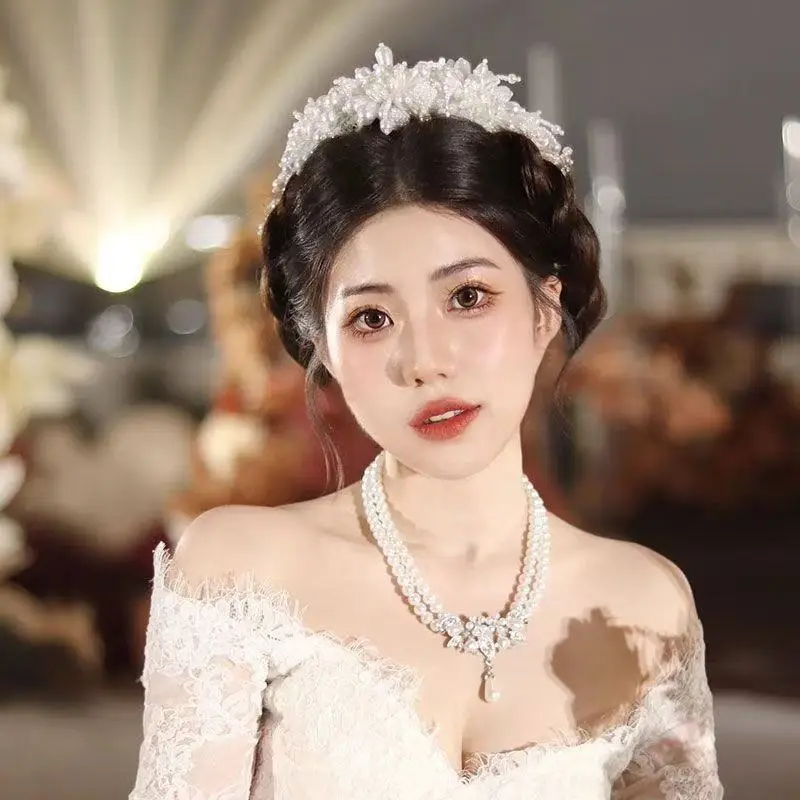 2024 Bridal Jewelry Set Double Pearl Necklace Earrings - Image 4