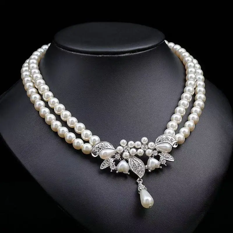 2024 Bridal Jewelry Set Double Pearl Necklace Earrings — feature 4
