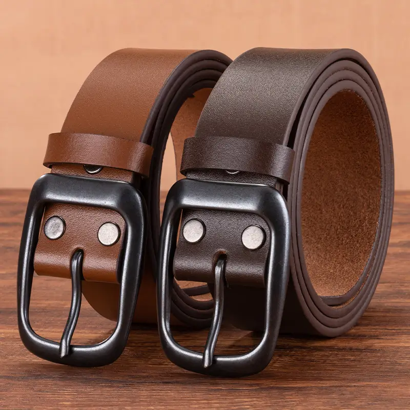 Men's Genuine Leather Pin Buckle Belt Brown