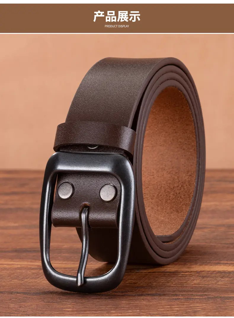 Men's Genuine Leather Pin Buckle Belt Brown — feature 11