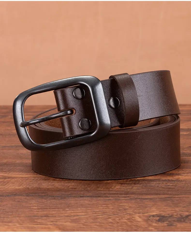Men's Genuine Leather Pin Buckle Belt Brown — feature 12