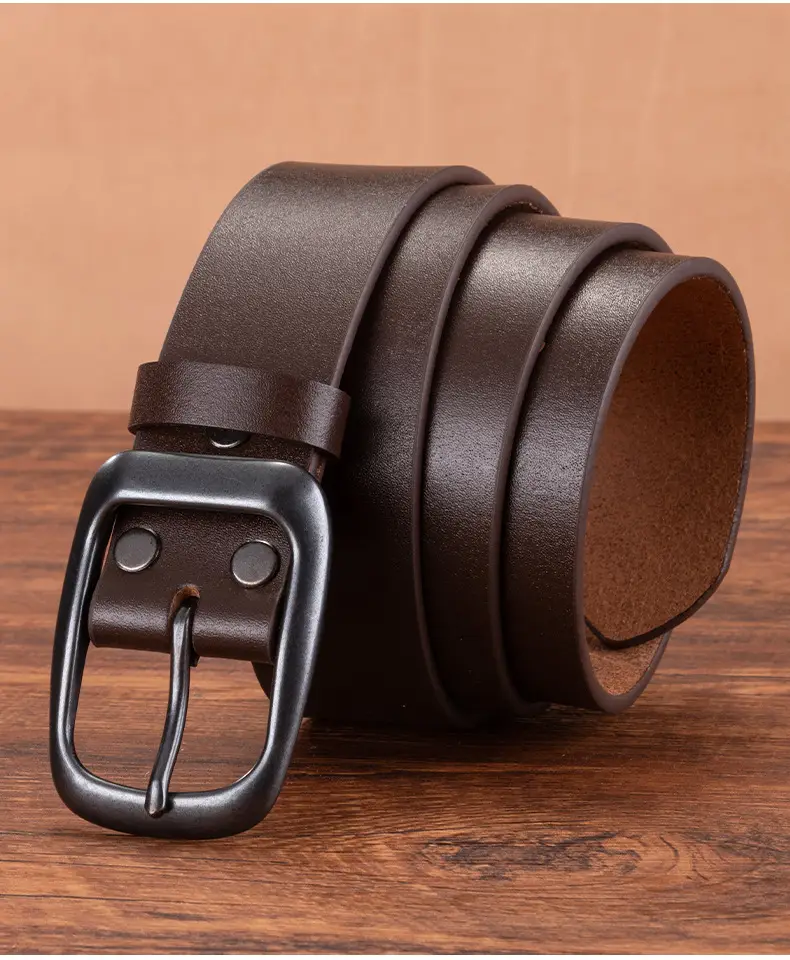 Men's Genuine Leather Pin Buckle Belt Brown — feature 13