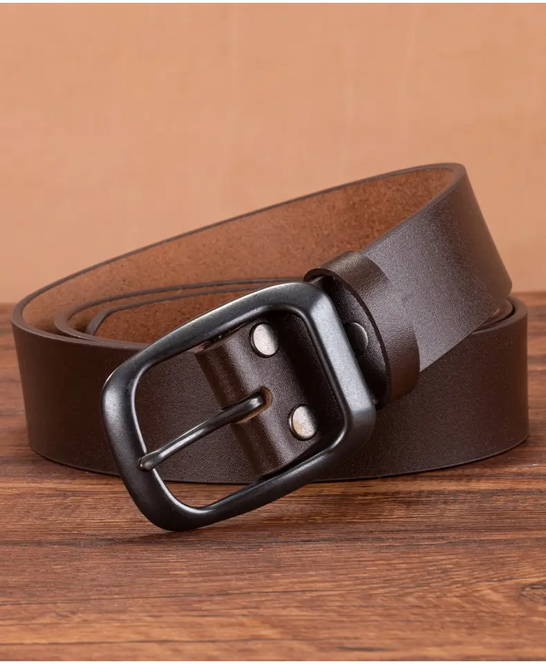 Men's Genuine Leather Pin Buckle Belt Brown — feature 14