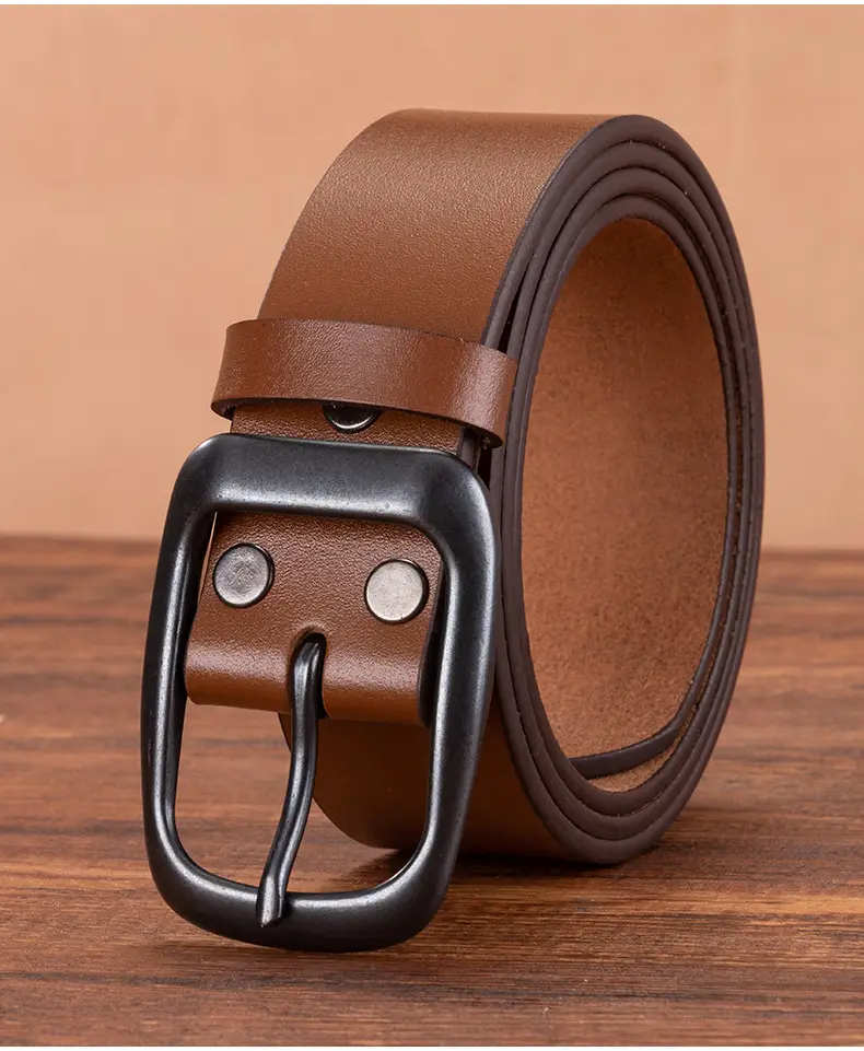 Men's Genuine Leather Pin Buckle Belt Brown — feature 15