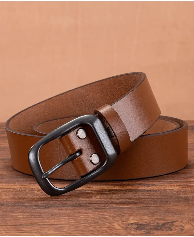 Men's Genuine Leather Pin Buckle Belt Brown — feature 16