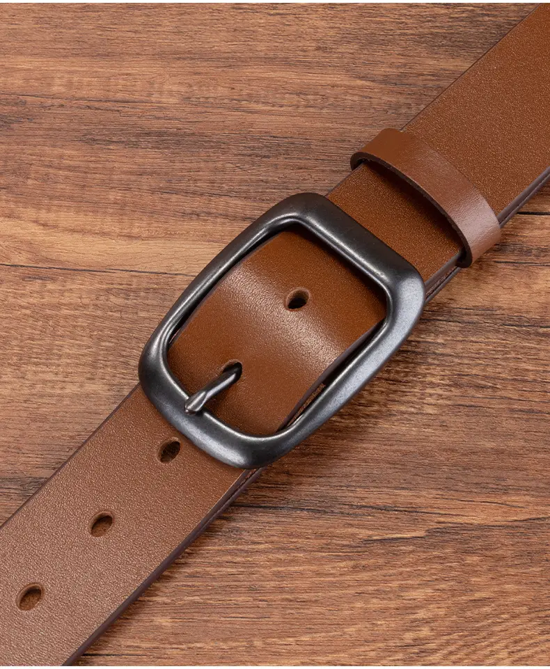 Men's Genuine Leather Pin Buckle Belt Brown — feature 17