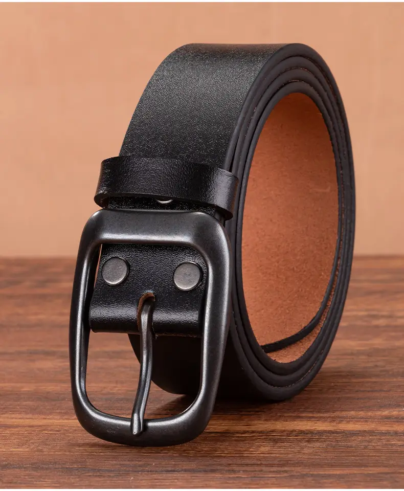 Men's Genuine Leather Pin Buckle Belt Brown — feature 18
