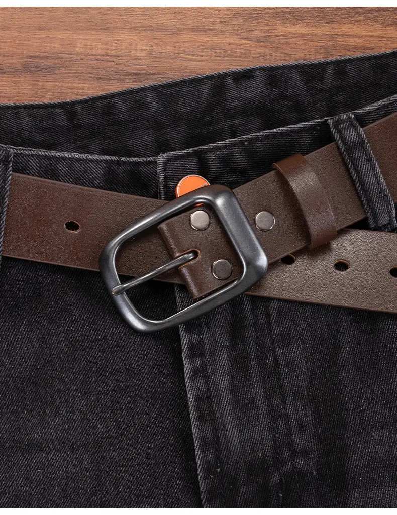 Men's Genuine Leather Pin Buckle Belt Brown — feature 4