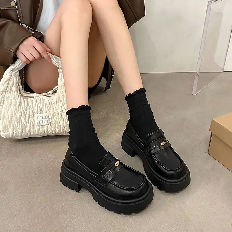 Vintage Academy Style Thick Bottom Gold Coin Loafers Women's 2025 Spring New Jk Small Leather Shoes British Style Big Head Single-layer Shoes - Image 6