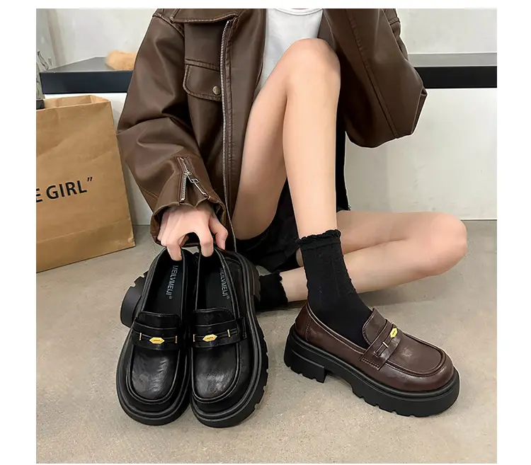 Vintage Academy Style Thick Bottom Gold Coin Loafers Women's 2025 Spring New Jk Small Leather Shoes British Style Big Head Single-layer Shoes — feature 11