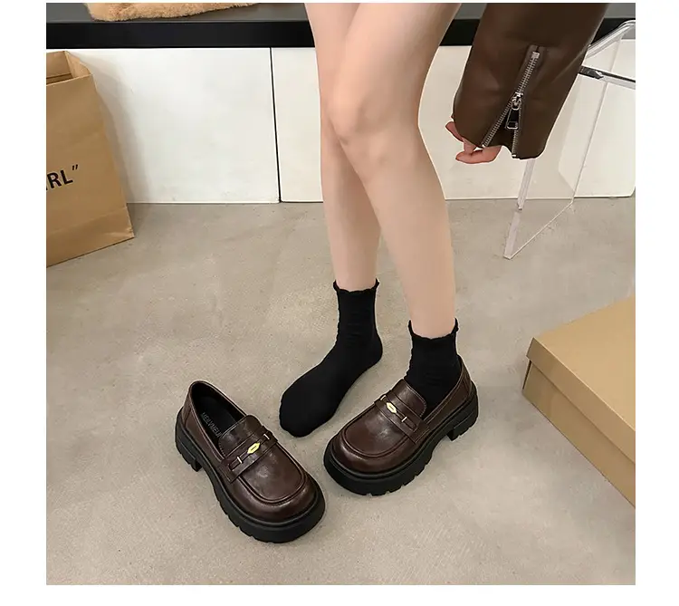 Vintage Academy Style Thick Bottom Gold Coin Loafers Women's 2025 Spring New Jk Small Leather Shoes British Style Big Head Single-layer Shoes — feature 12
