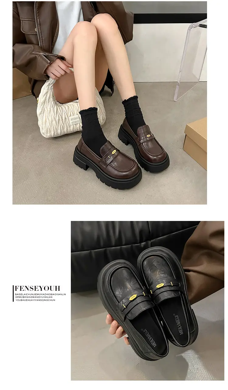 Vintage Academy Style Thick Bottom Gold Coin Loafers Women's 2025 Spring New Jk Small Leather Shoes British Style Big Head Single-layer Shoes — feature 14