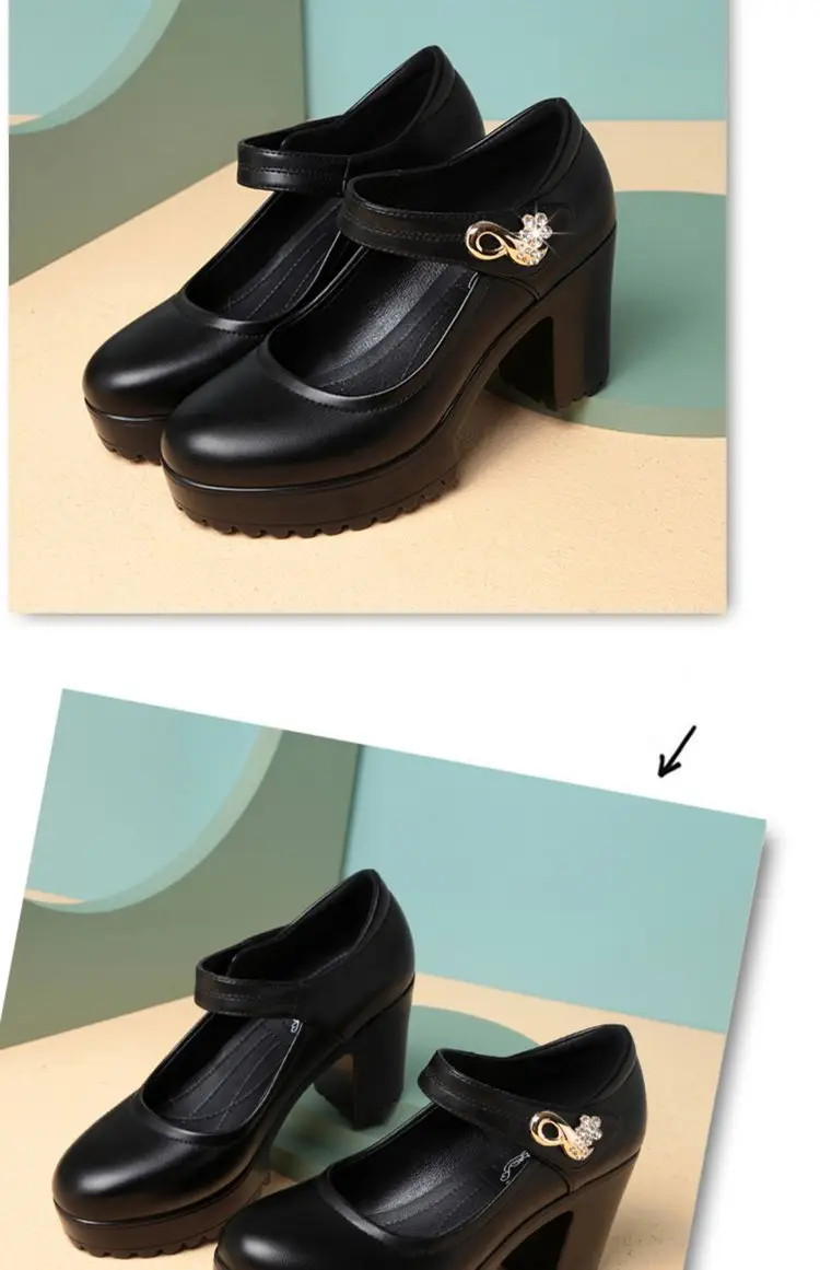Women's Black Platform Heels with Thick Heel & Waterproof Design — feature 6