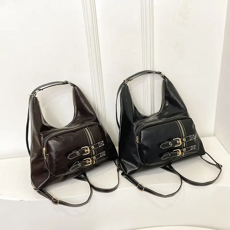 Brown Leather Shoulder Bag with Decorative Buckle - Image 6