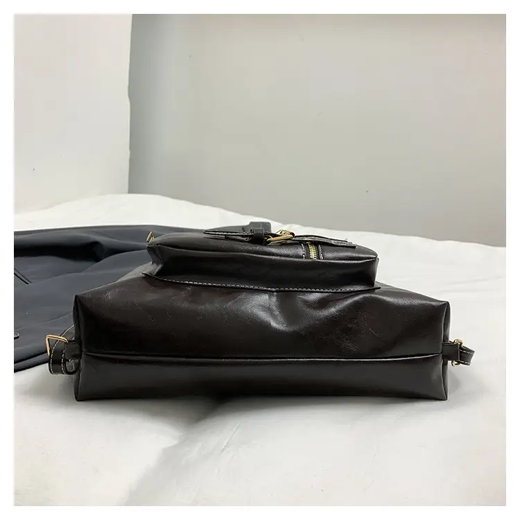 Brown Leather Shoulder Bag with Decorative Buckle — feature 7