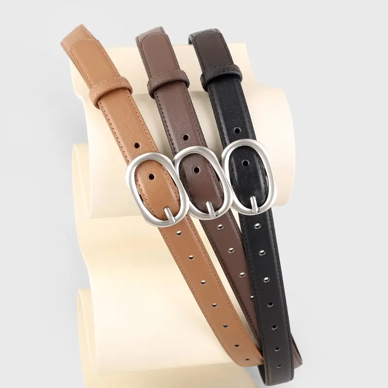 2025 New Women's Black Leather Belt with Oval Pin Buckle - Image 5