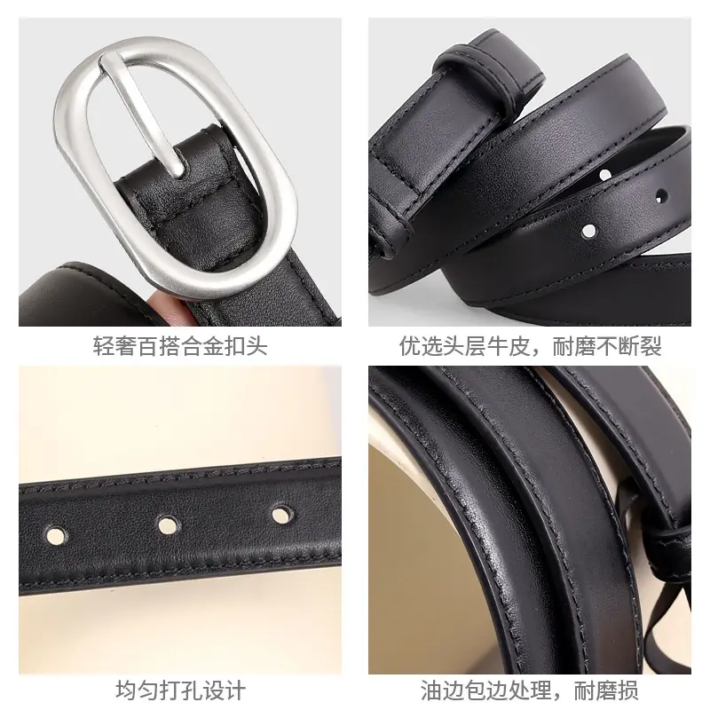 2025 New Women's Black Leather Belt with Oval Pin Buckle - Image 6