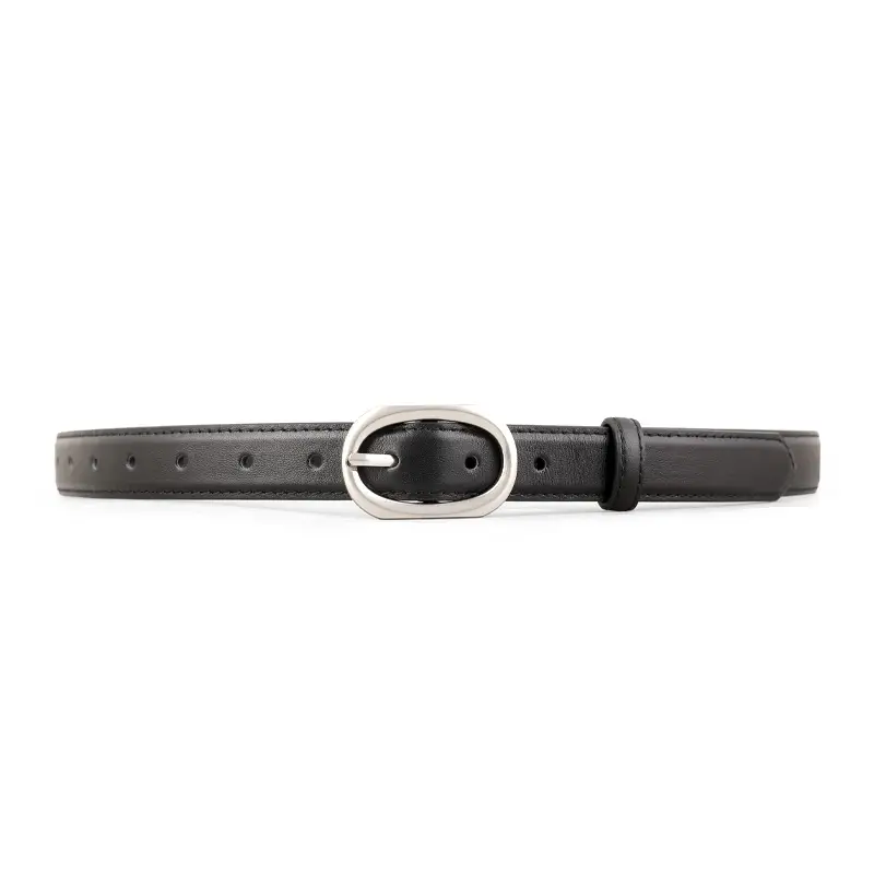 2025 New Women's Black Leather Belt with Oval Pin Buckle - Image 8