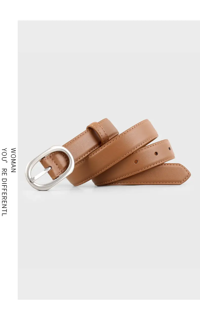 2025 New Women's Black Leather Belt with Oval Pin Buckle — feature 12