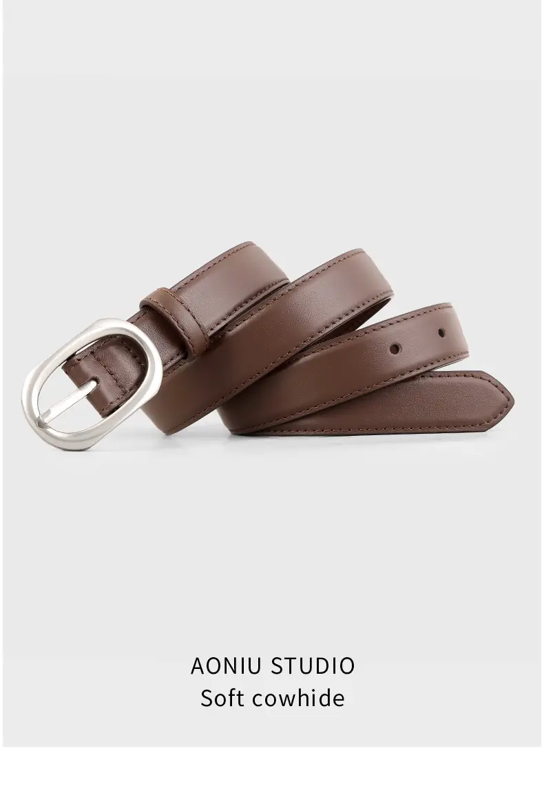 2025 New Women's Black Leather Belt with Oval Pin Buckle — feature 13