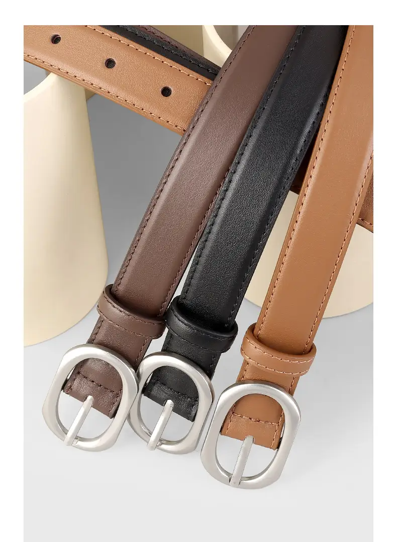 2025 New Women's Black Leather Belt with Oval Pin Buckle — feature 15