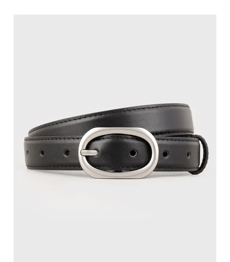 2025 New Women's Black Leather Belt with Oval Pin Buckle — feature 16
