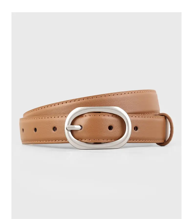 2025 New Women's Black Leather Belt with Oval Pin Buckle — feature 17