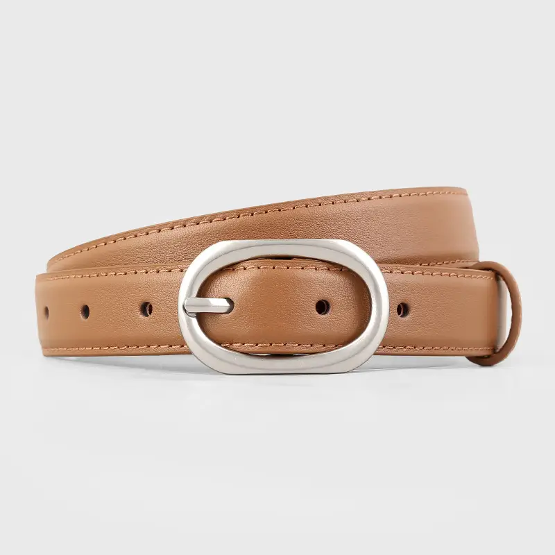 2025 New Women's Black Leather Belt with Oval Pin Buckle - Image 2