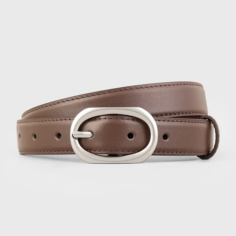 2025 New Women's Black Leather Belt with Oval Pin Buckle - Image 3
