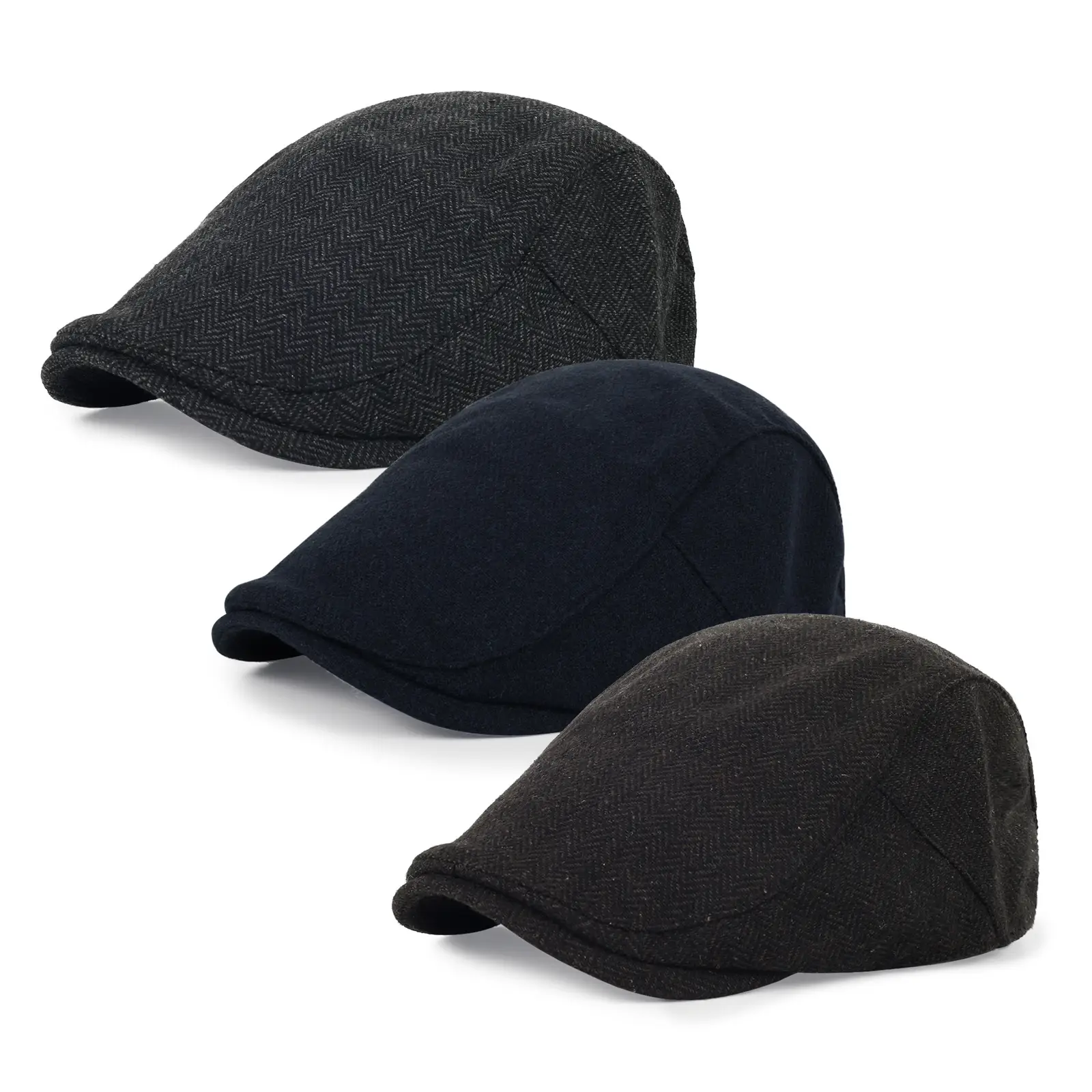 Men's Grey Quilted Flat Cap British Style Forward Cap - Image 13