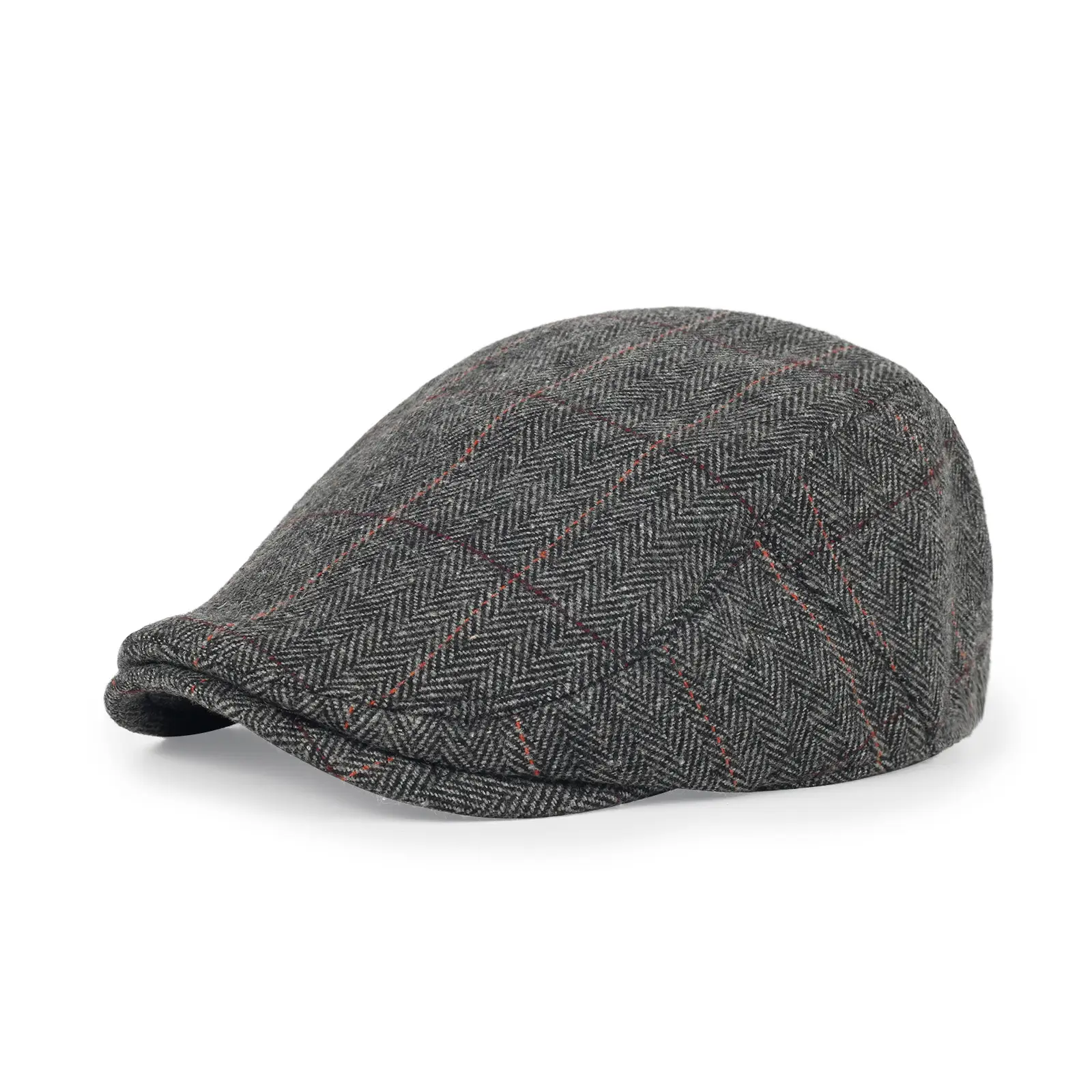 Men's Grey Quilted Flat Cap British Style Forward Cap — feature 5
