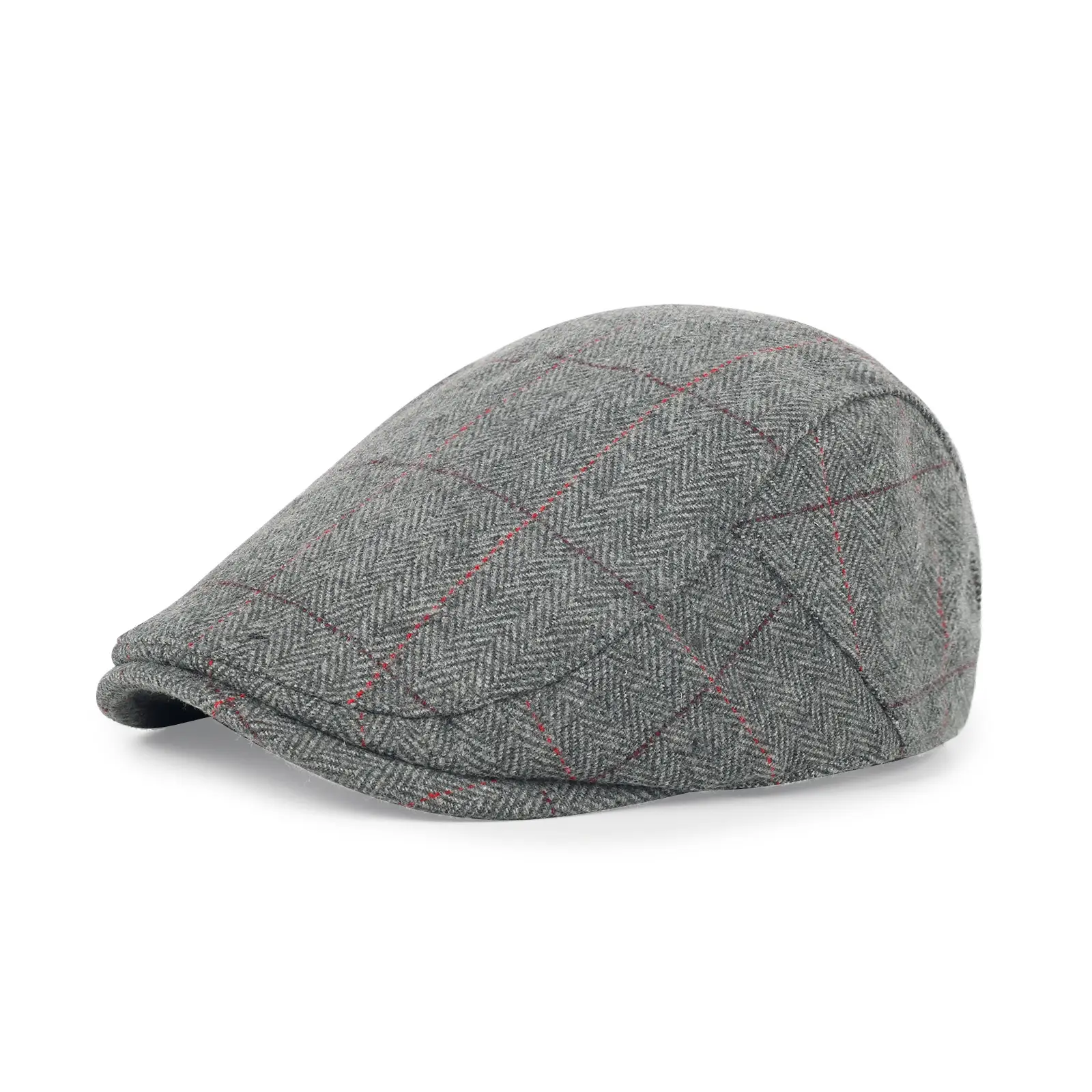 Men's Grey Quilted Flat Cap British Style Forward Cap — feature 6