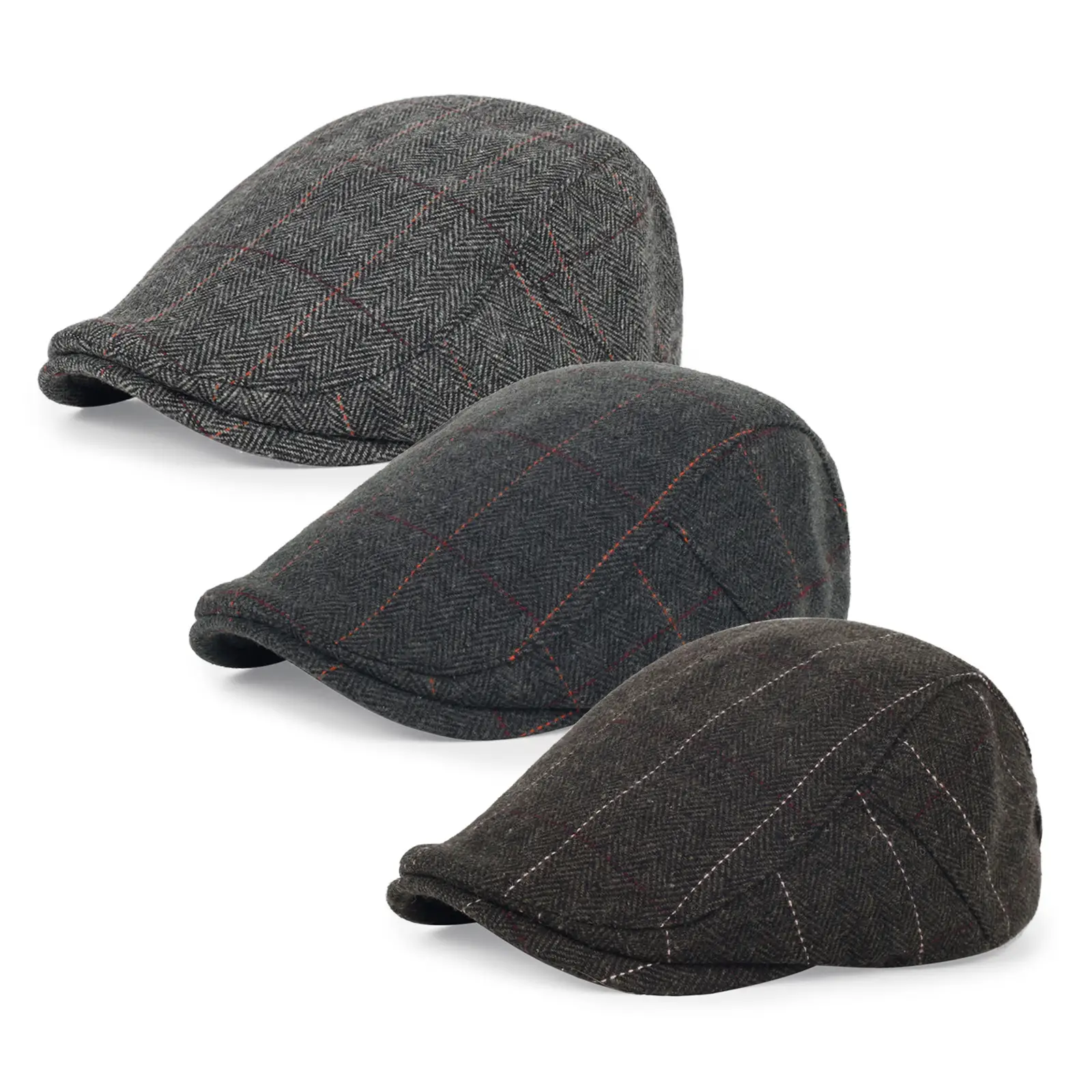 Men's Grey Quilted Flat Cap British Style Forward Cap — feature 8