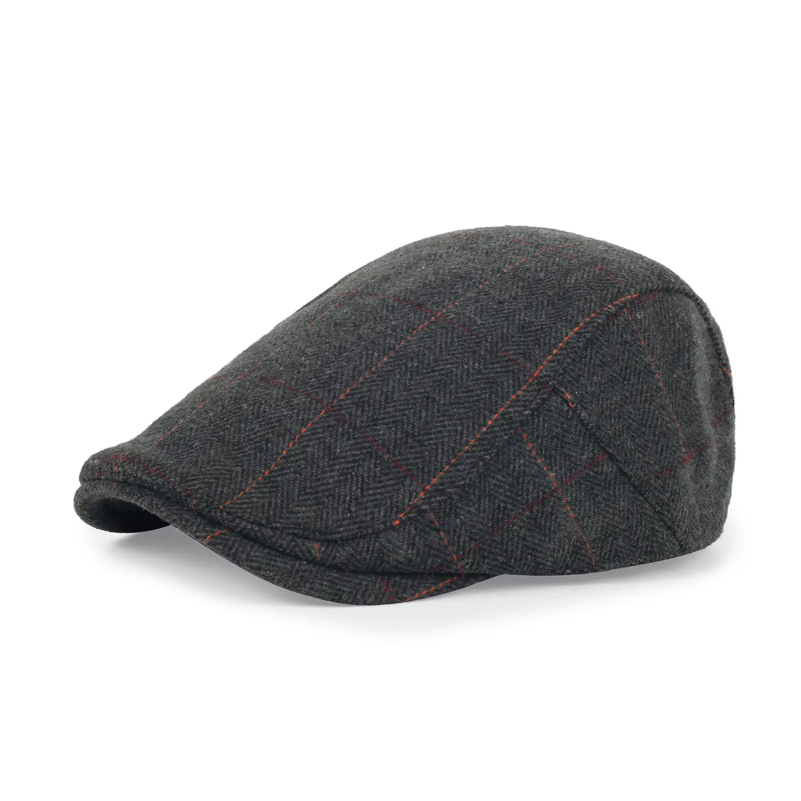Men's Grey Quilted Flat Cap British Style Forward Cap - Image 3