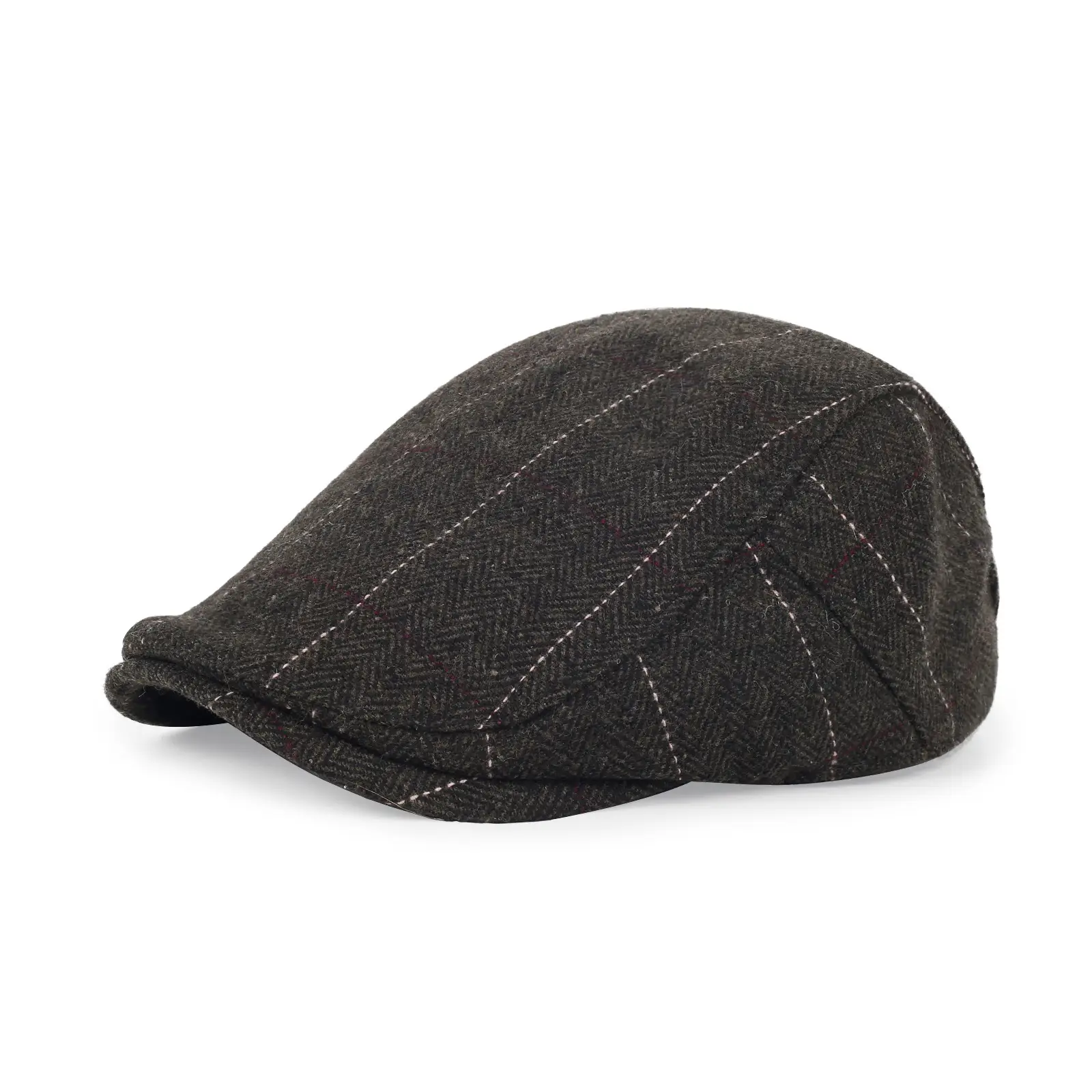 Men's Grey Quilted Flat Cap British Style Forward Cap - Image 4
