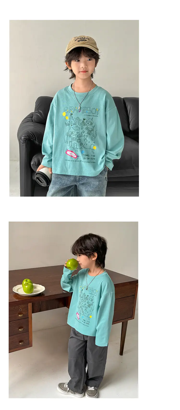 Boys Cotton Graffiti T-Shirt Mint Green — feature 11