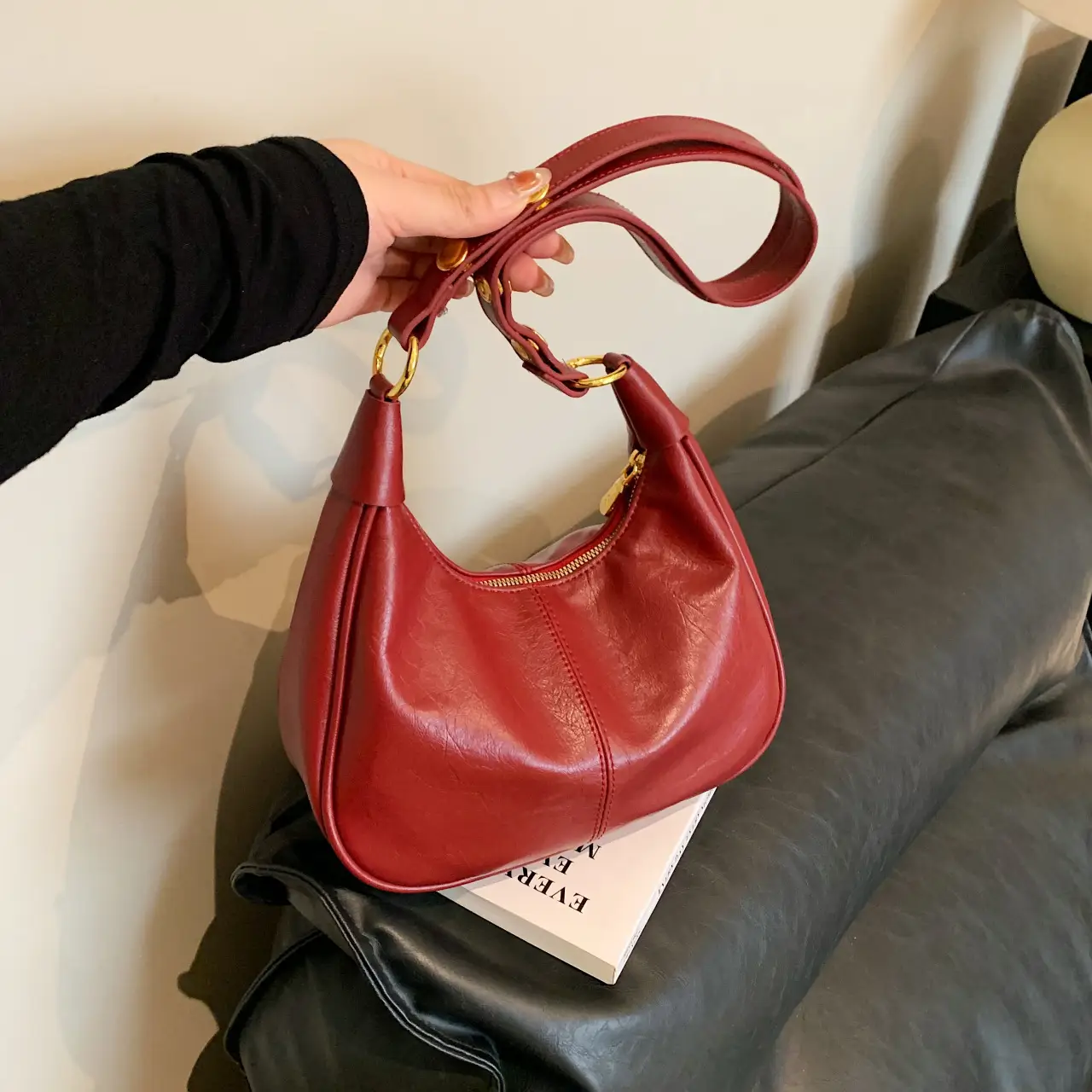 Women's Tan Leather Crossbody Bag with Gold Handle - Image 8